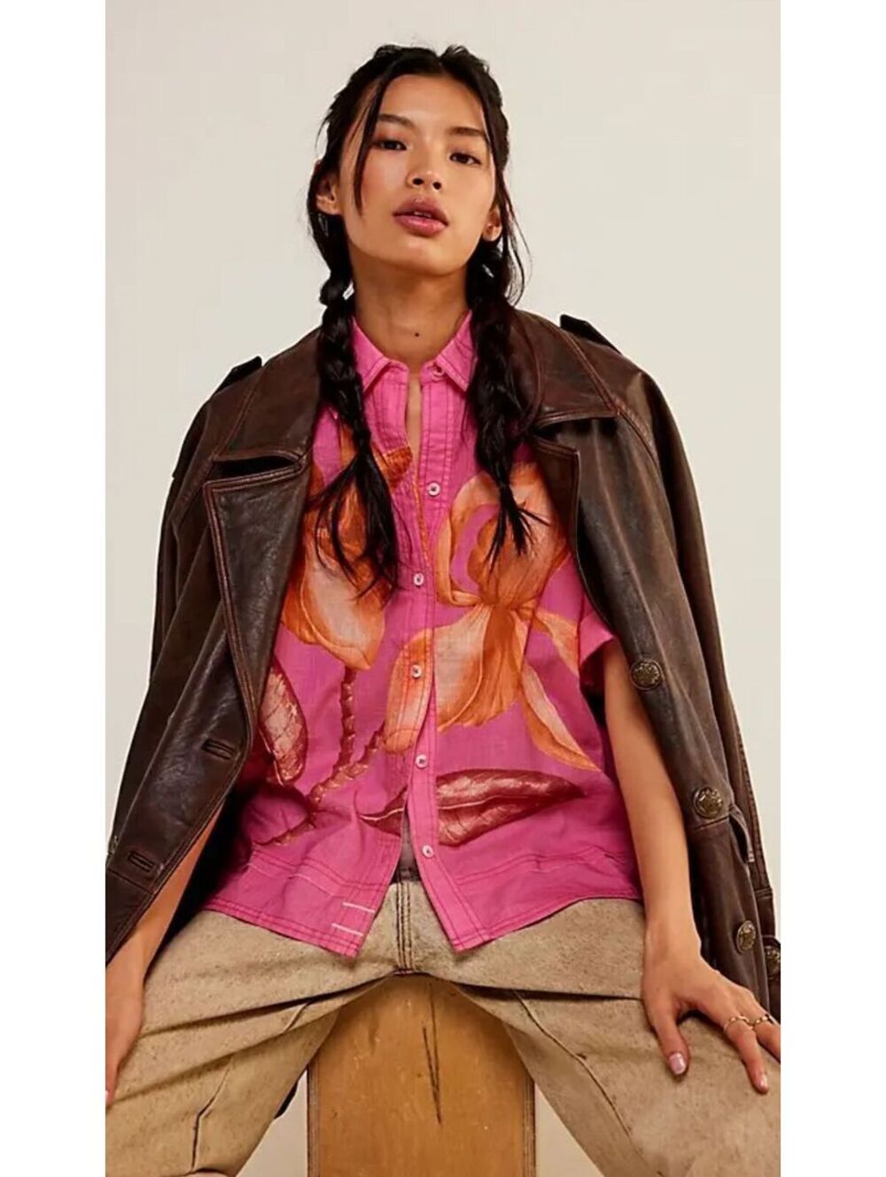 (XS, OVERSIZE) NWOT FREE PEOPLE SUPER BLOOM SHIRT FLAW SEE NOTE